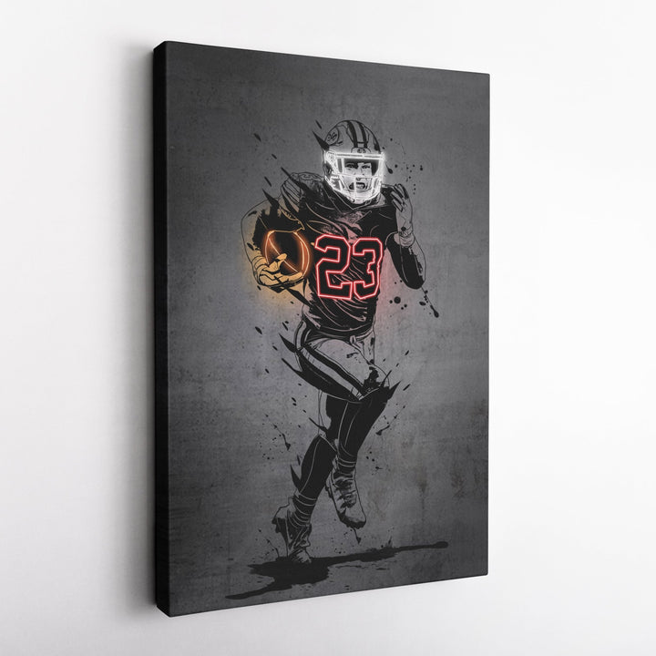Christian McCaffrey Neon Canvas Art | Modern Wall Decor for 49ers Fans - CanvasNeon