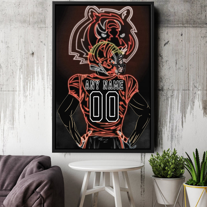 Cincinnati Bengals Personalized Jersey Canvas | Neon Wall Art - CanvasNeon