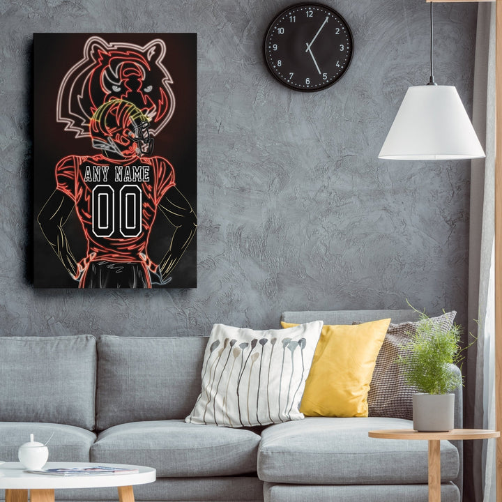 Cincinnati Bengals Personalized Jersey Canvas | Neon Wall Art - CanvasNeon