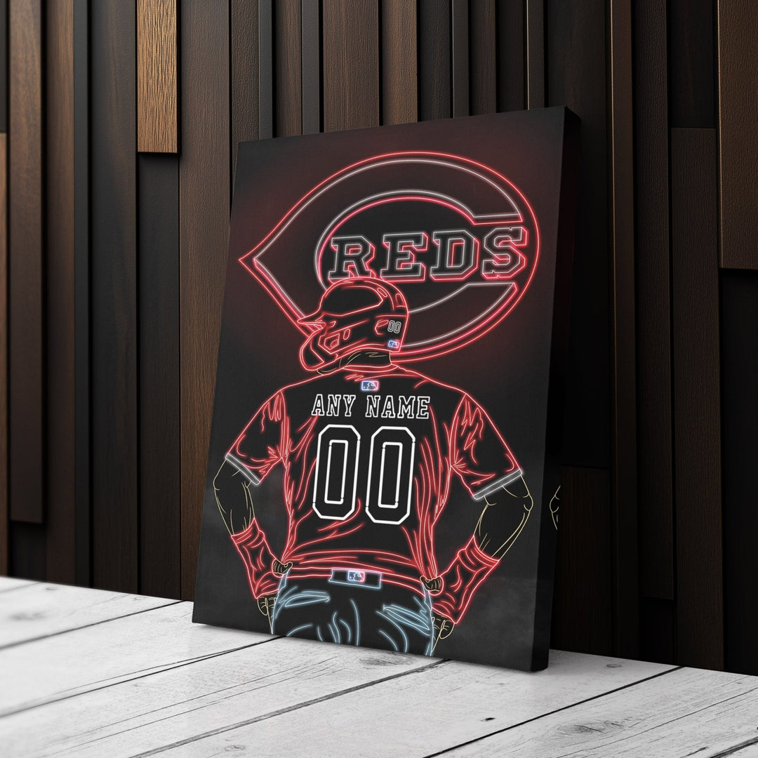 Cincinnati Reds Personalized Jersey Canvas | Neon Wall Art - CanvasNeon