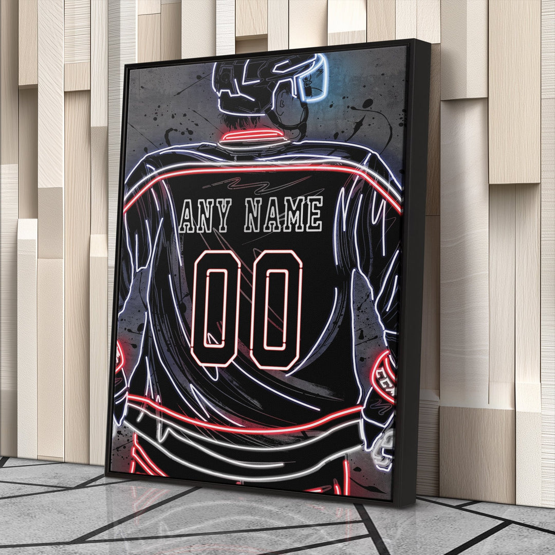 Columbus Blue Jackets Custom Jersey Canvas | Neon Wall Art - CanvasNeon