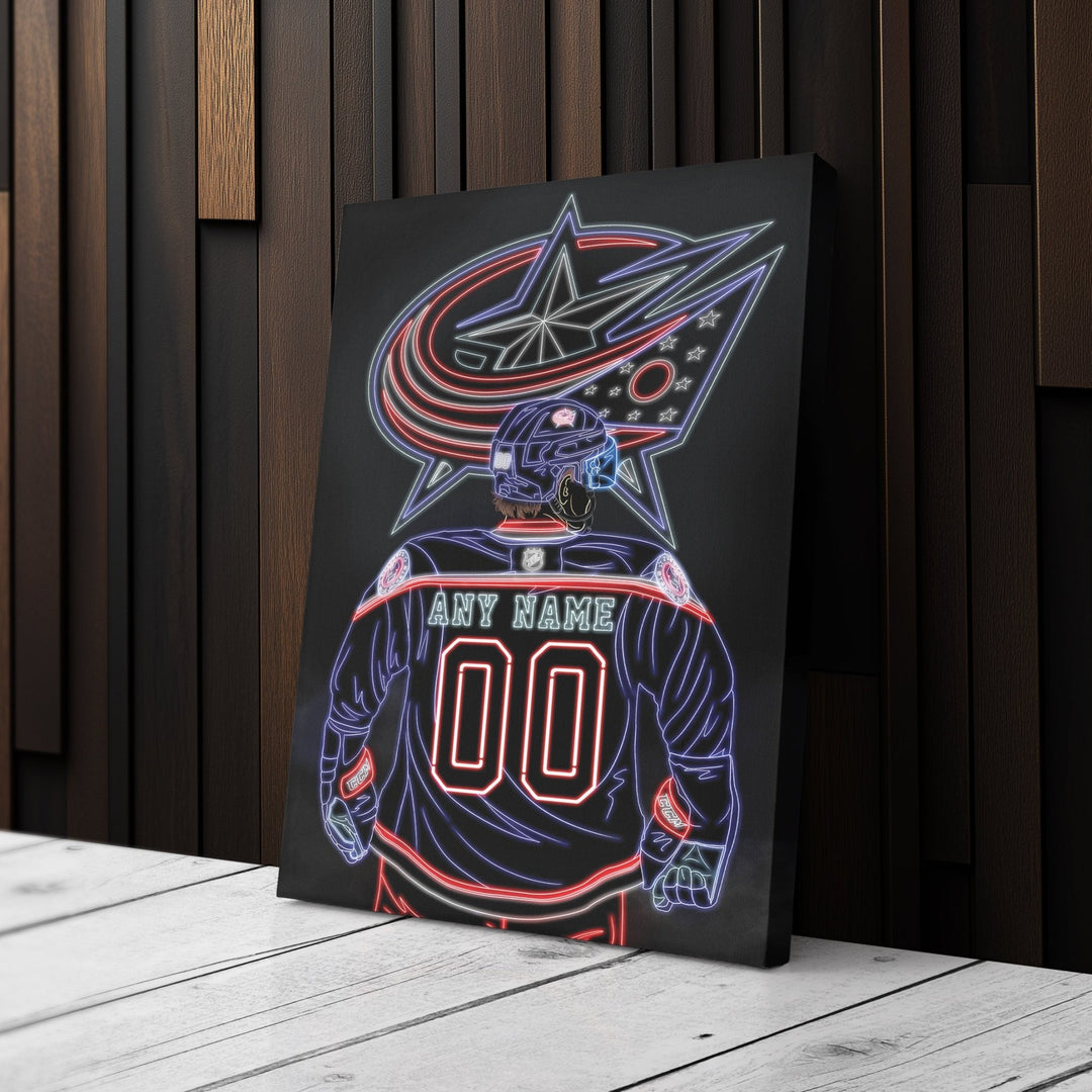 Columbus Blue Jackets Personalized Jersey Canvas | Neon Wall Art - CanvasNeon