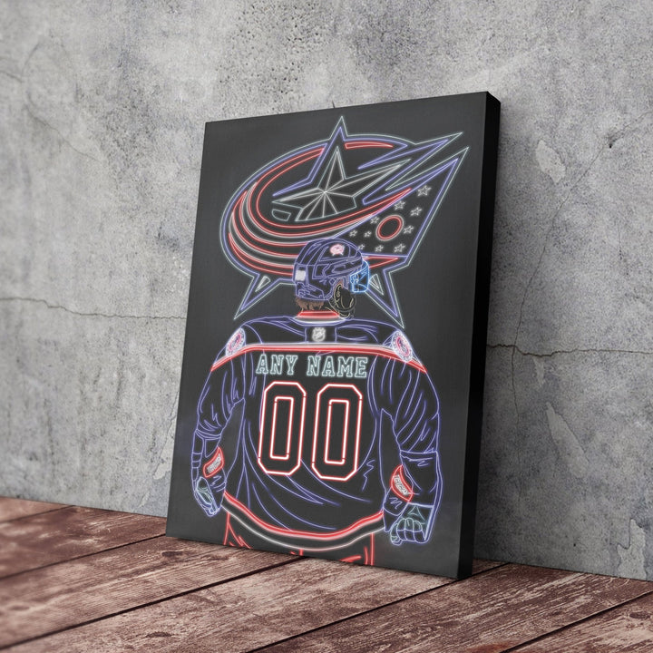 Columbus Blue Jackets Personalized Jersey Canvas | Neon Wall Art - CanvasNeon