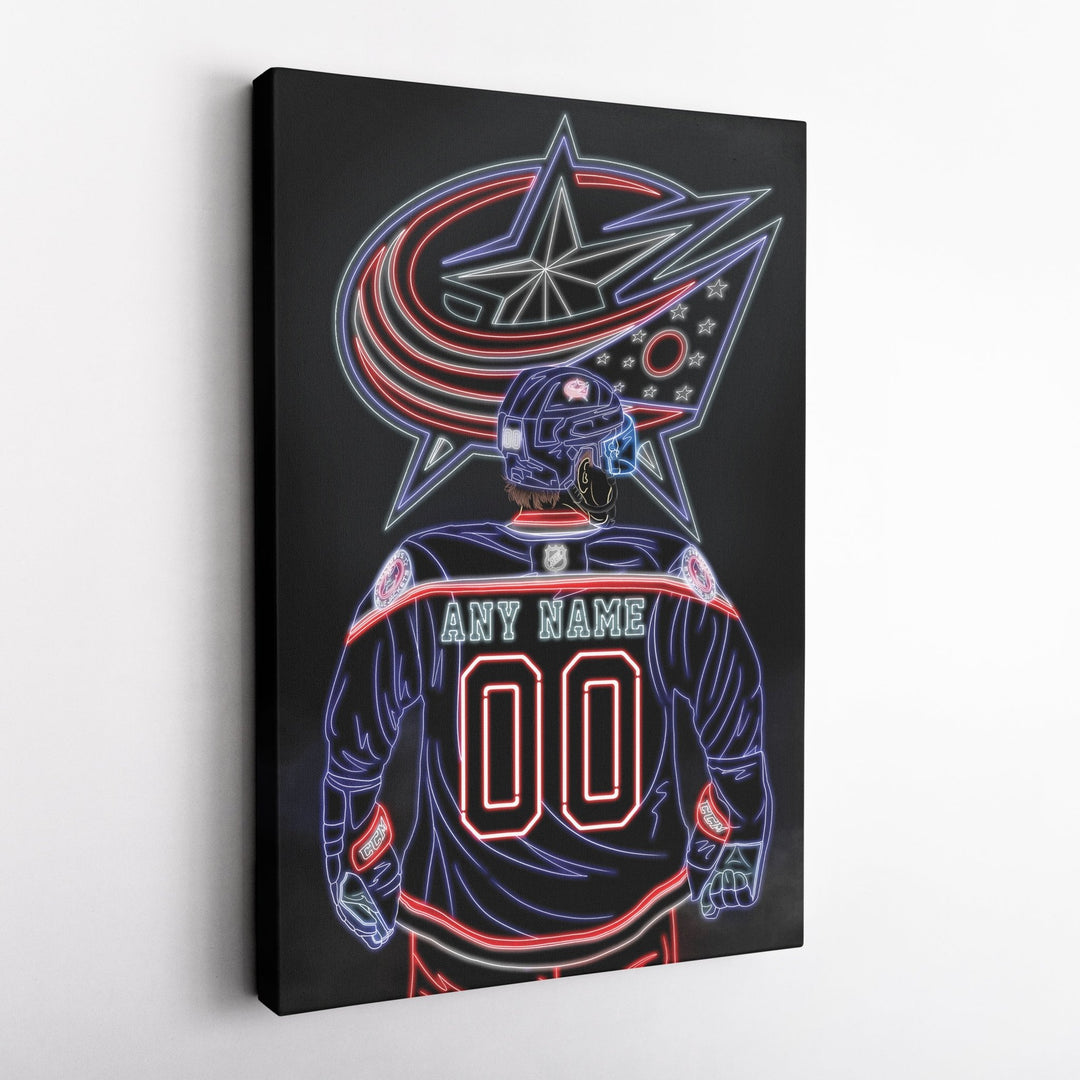 Columbus Blue Jackets Personalized Jersey Canvas | Neon Wall Art - CanvasNeon