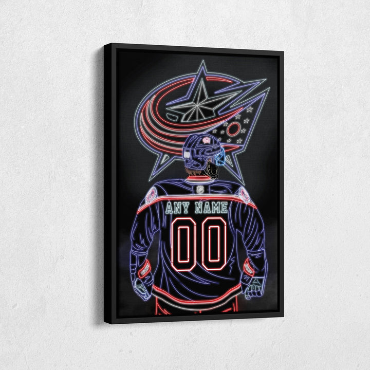 Columbus Blue Jackets Personalized Jersey Canvas | Neon Wall Art - CanvasNeon