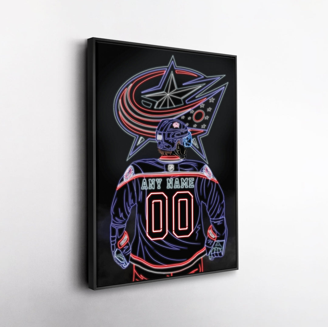 Columbus Blue Jackets Personalized Jersey Canvas | Neon Wall Art - CanvasNeon