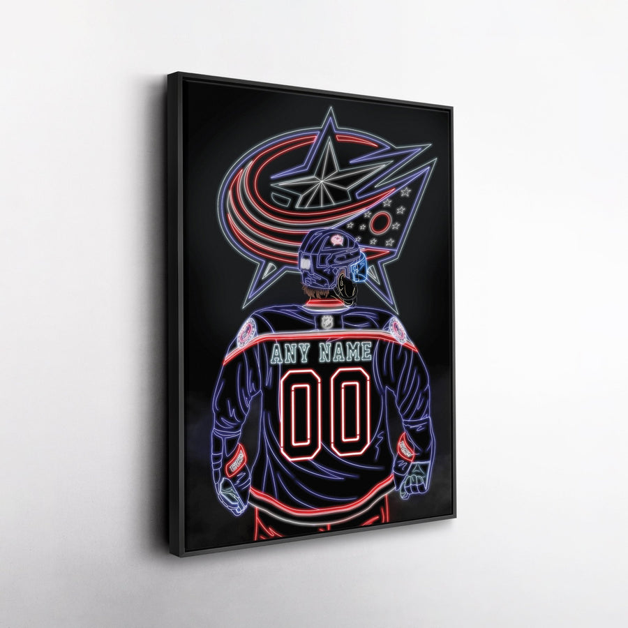 Columbus Blue Jackets Personalized Jersey Canvas | Neon Wall Art - CanvasNeon