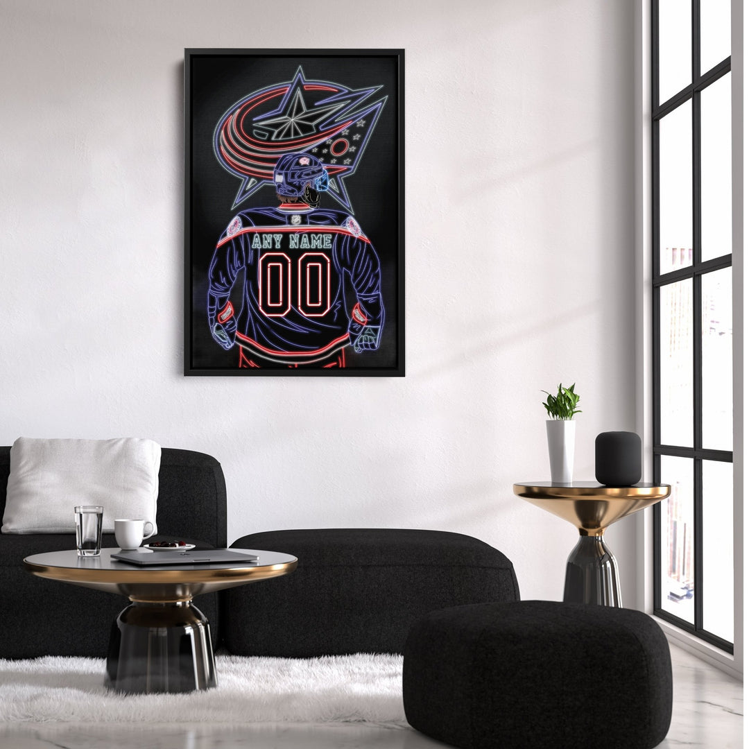 Columbus Blue Jackets Personalized Jersey Canvas | Neon Wall Art - CanvasNeon