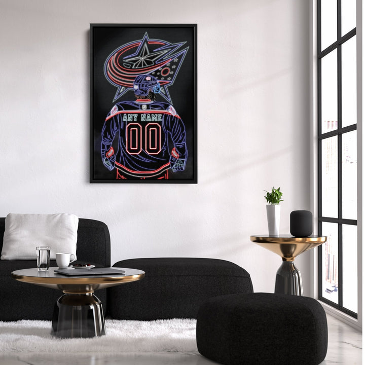 Columbus Blue Jackets Personalized Jersey Canvas | Neon Wall Art - CanvasNeon