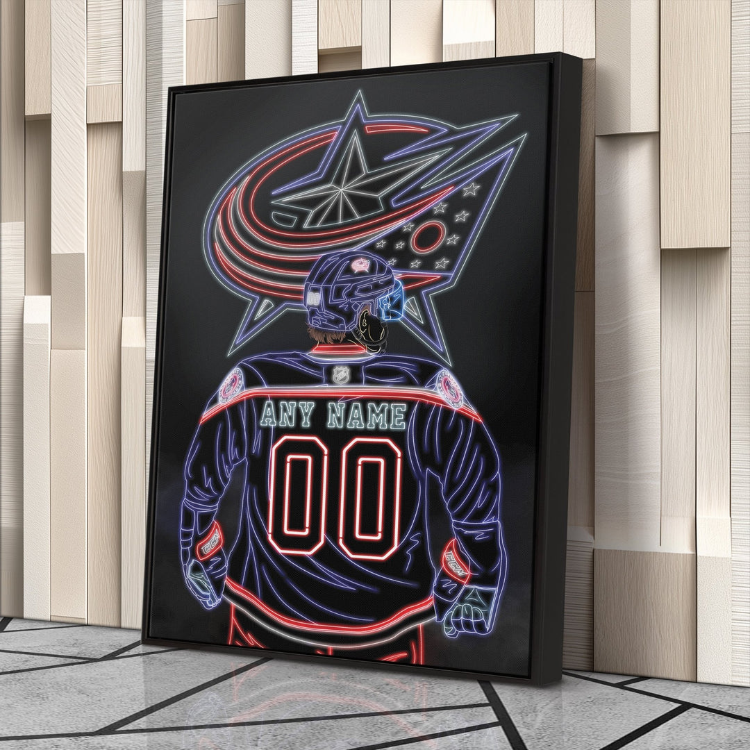 Columbus Blue Jackets Personalized Jersey Canvas | Neon Wall Art - CanvasNeon