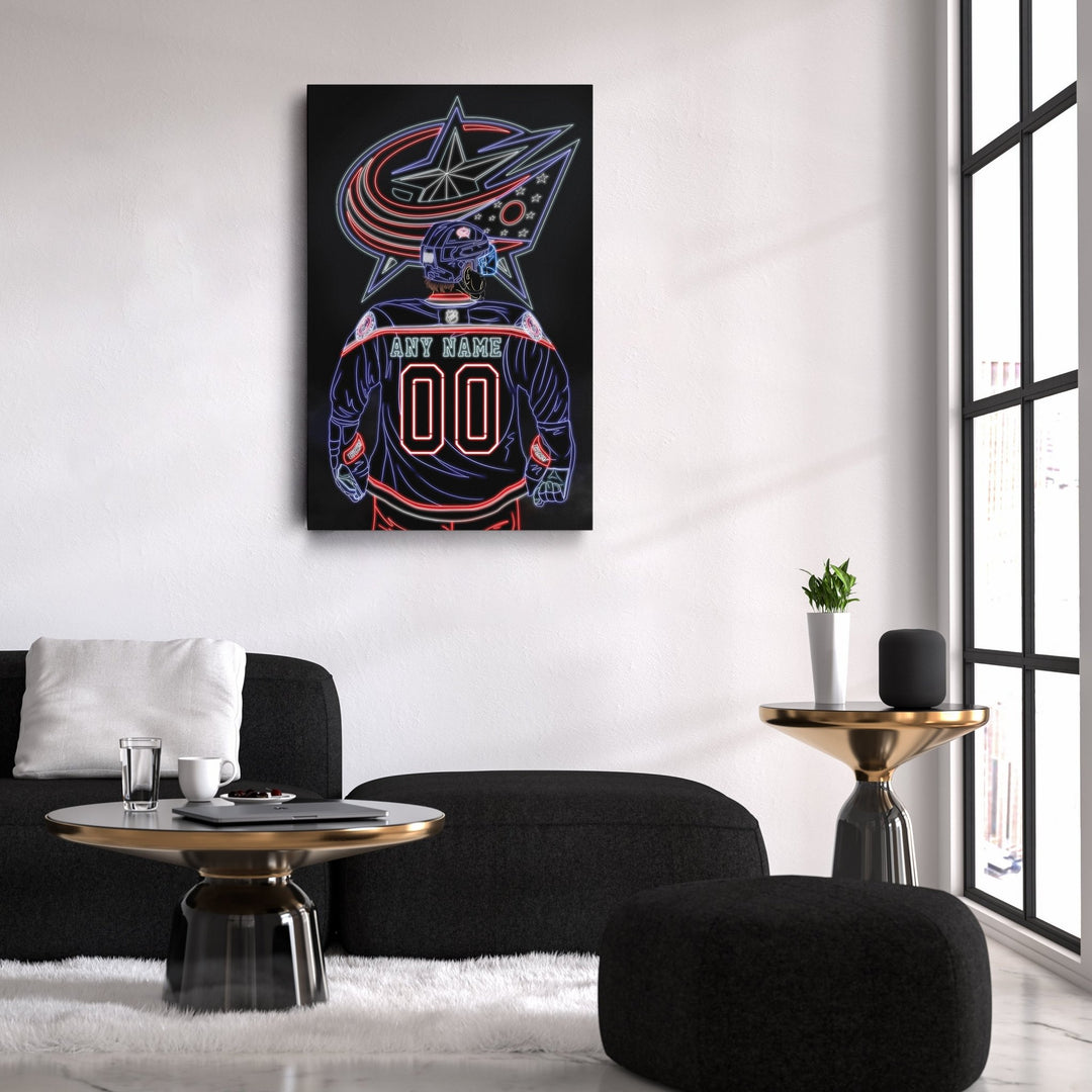 Columbus Blue Jackets Personalized Jersey Canvas | Neon Wall Art - CanvasNeon