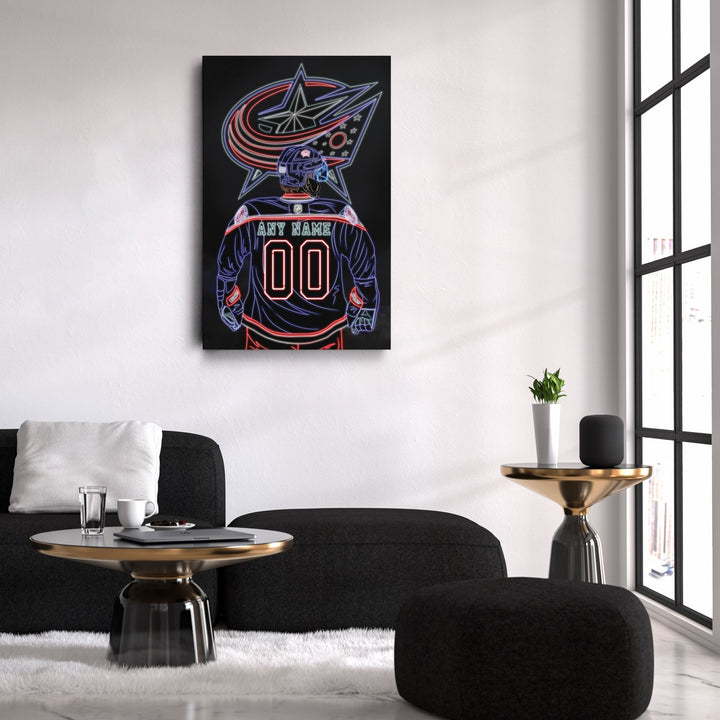 Columbus Blue Jackets Personalized Jersey Canvas | Neon Wall Art - CanvasNeon