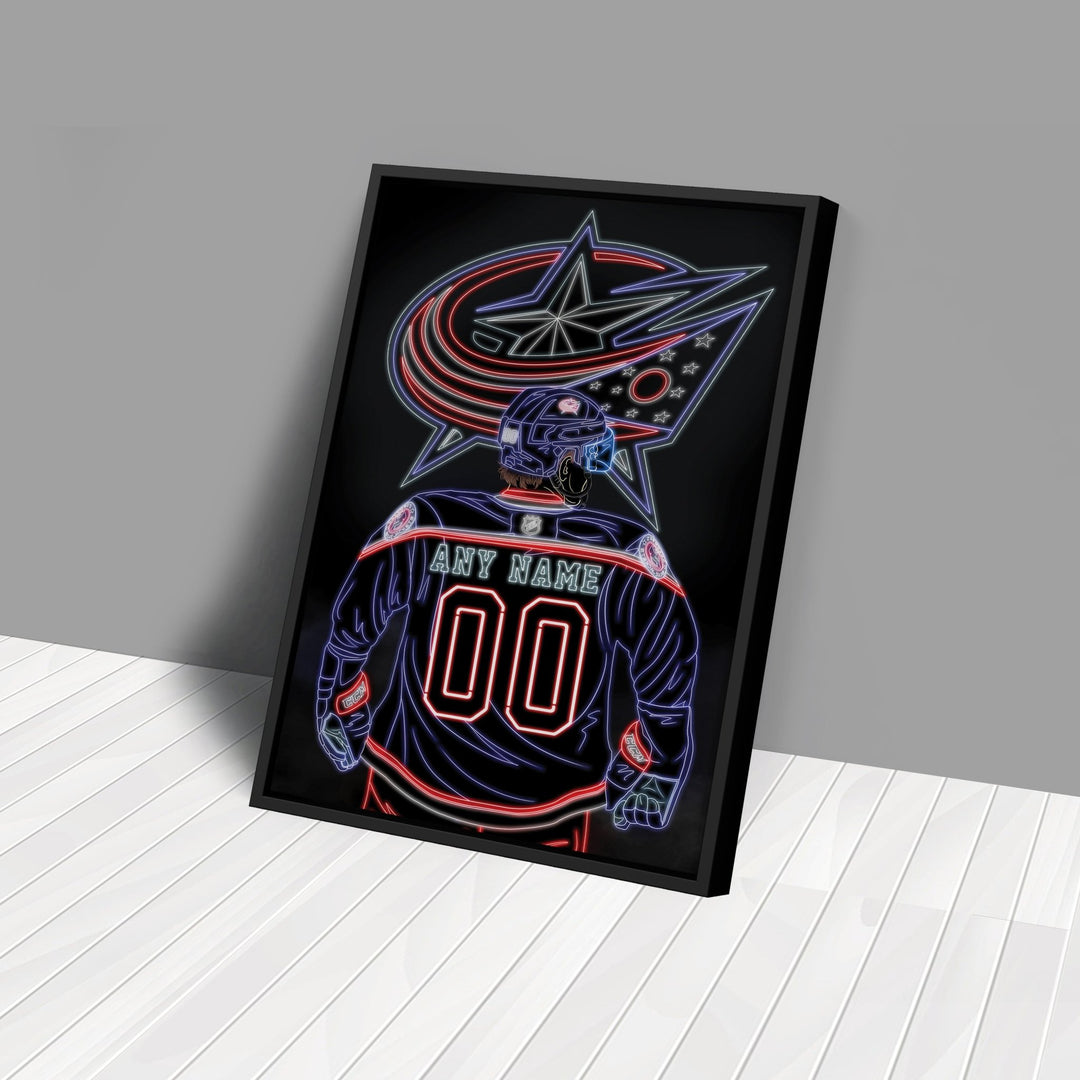 Columbus Blue Jackets Personalized Jersey Canvas | Neon Wall Art - CanvasNeon