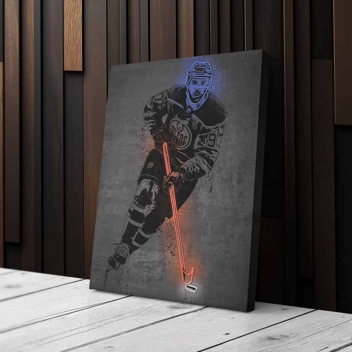 Connor McDavid Neon Canvas Art | Modern Wall Decor for Oilers Fans - CanvasNeon