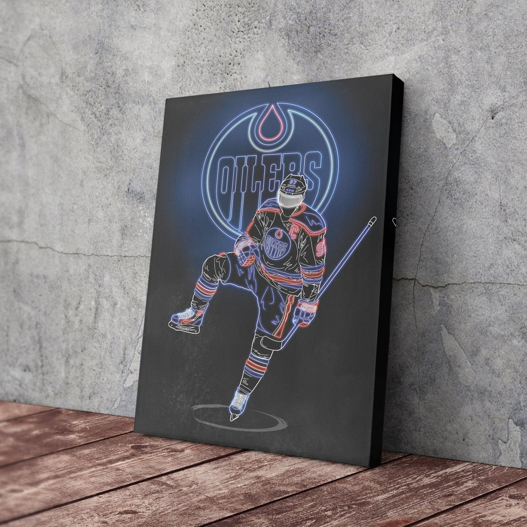 Connor McDavid Neon Canvas Art | Oilers Wall Decor - CanvasNeon