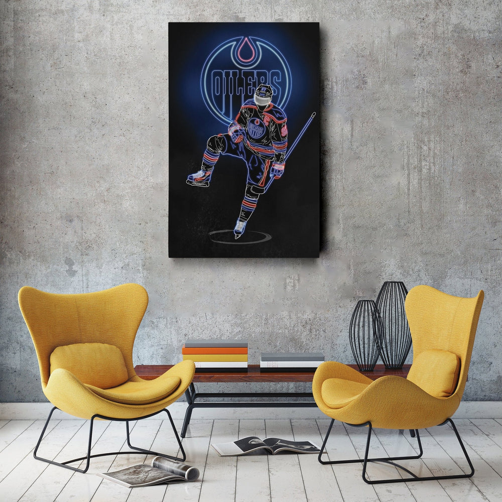 Connor McDavid Neon Canvas Art | Oilers Wall Decor - CanvasNeon