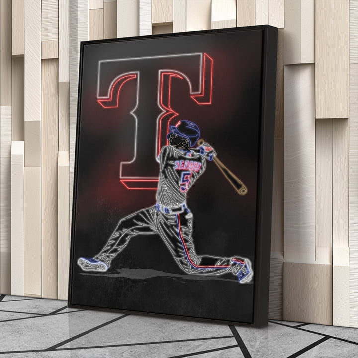 Corey Seager Neon Canvas Art | Rangers Wall Decor - CanvasNeon