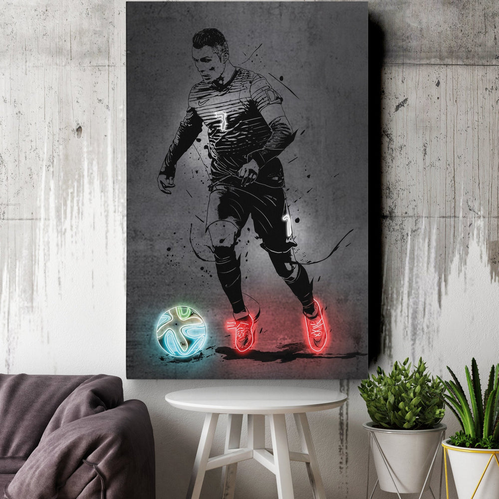 Cristiano Ronaldo Neon Canvas Art | Modern Wall Decor for Soccer Fans - CanvasNeon