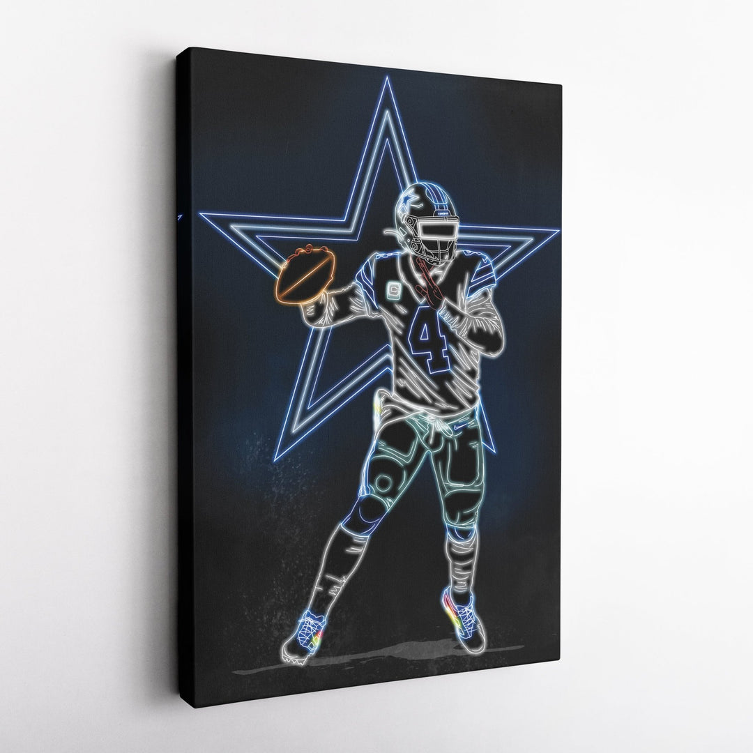 Dak Prescott Neon Canvas Art | Cowboys Wall Decor - CanvasNeon