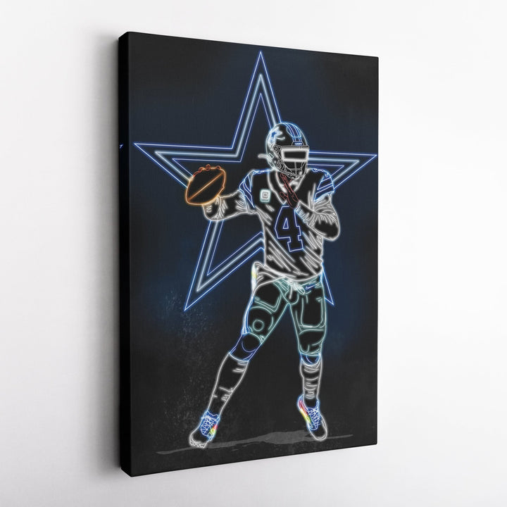 Dak Prescott Neon Canvas Art | Cowboys Wall Decor - CanvasNeon