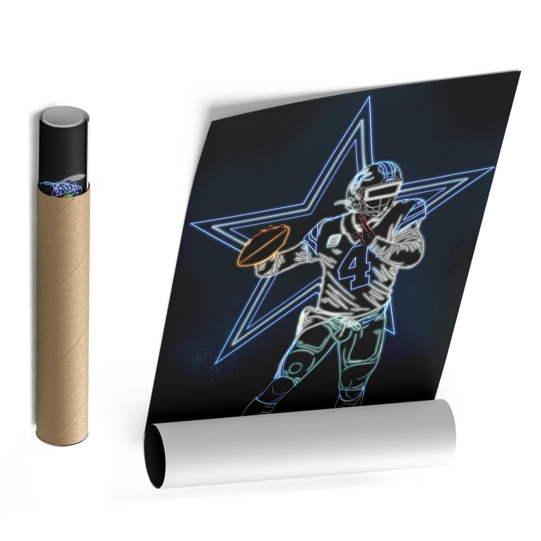 Dak Prescott Neon Canvas Art | Cowboys Wall Decor - CanvasNeon