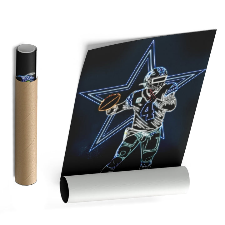 Dak Prescott Neon Canvas Art | Cowboys Wall Decor - CanvasNeon