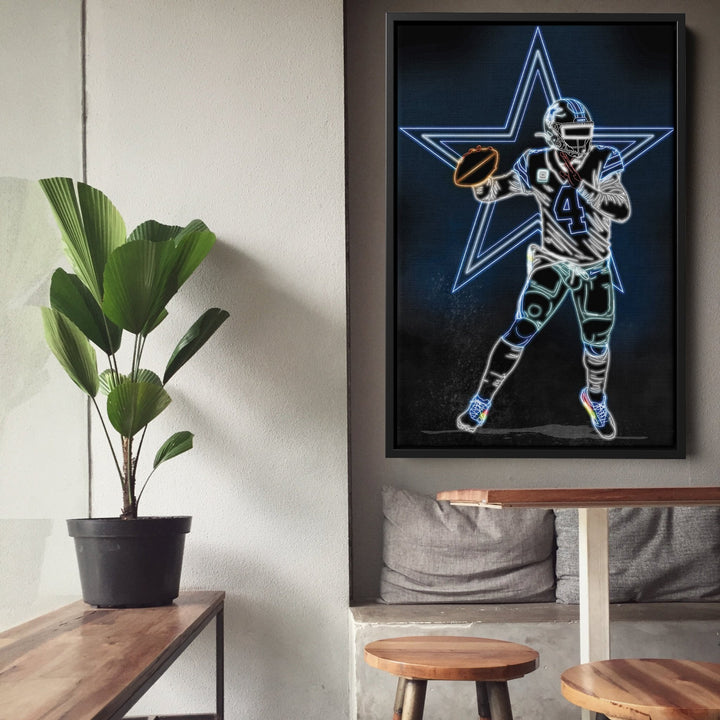 Dak Prescott Neon Canvas Art | Cowboys Wall Decor - CanvasNeon