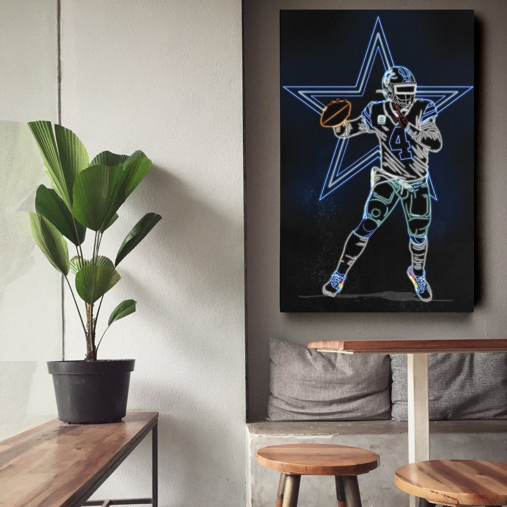Dak Prescott Neon Canvas Art | Cowboys Wall Decor - CanvasNeon