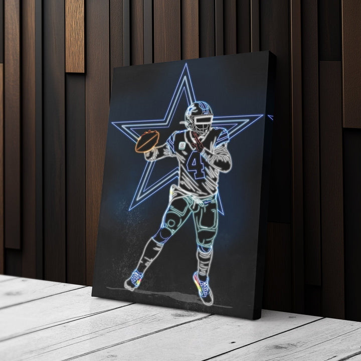 Dak Prescott Neon Canvas Art | Cowboys Wall Decor - CanvasNeon