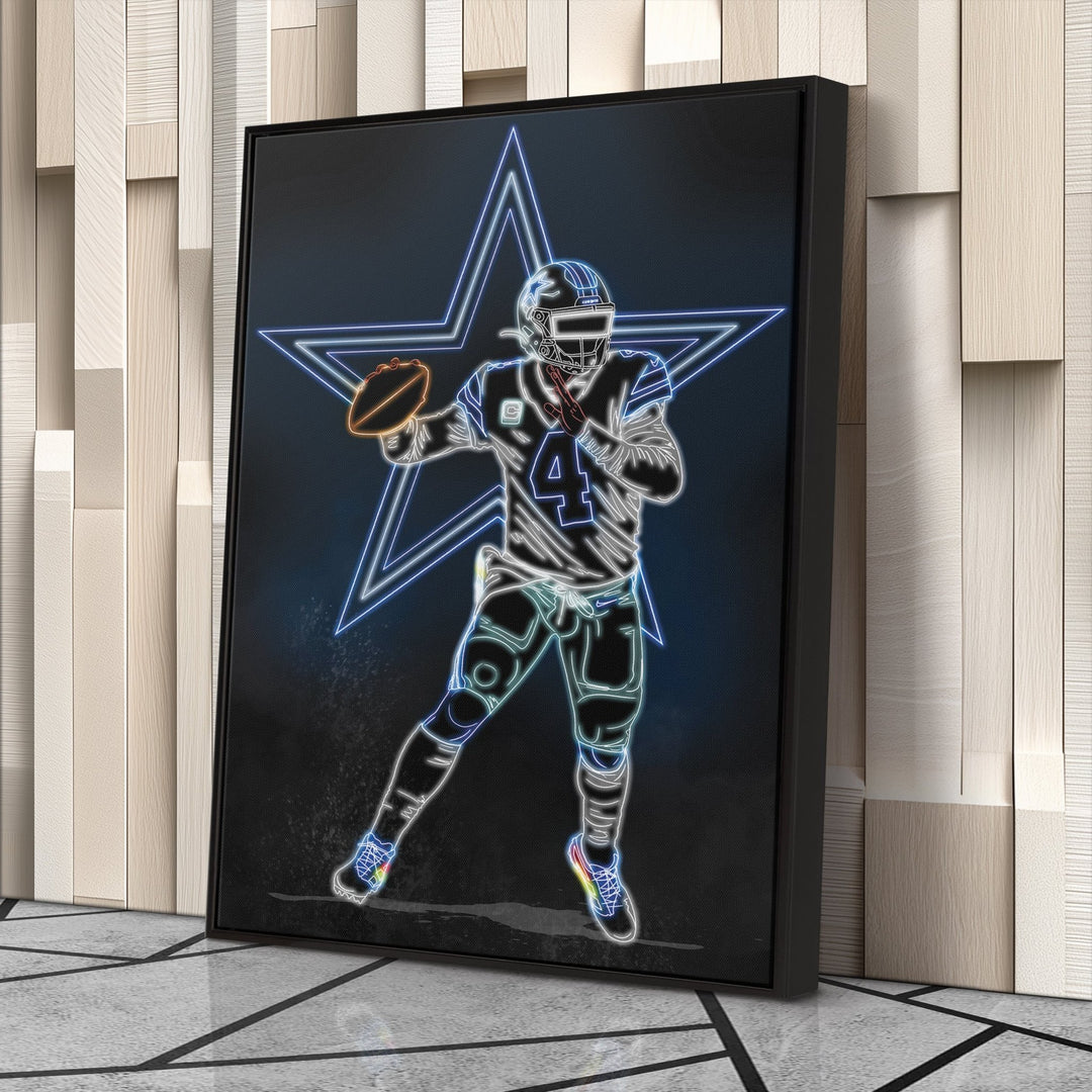Dak Prescott Neon Canvas Art | Cowboys Wall Decor - CanvasNeon