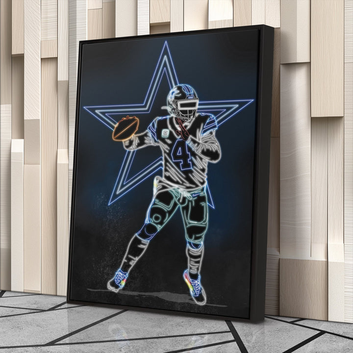 Dak Prescott Neon Canvas Art | Cowboys Wall Decor - CanvasNeon