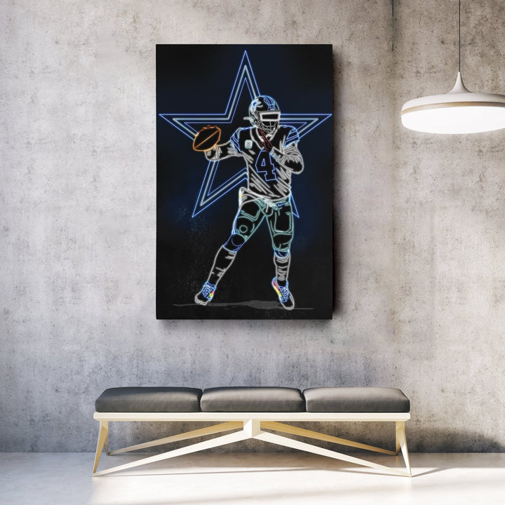 Dak Prescott Neon Canvas Art | Cowboys Wall Decor - CanvasNeon