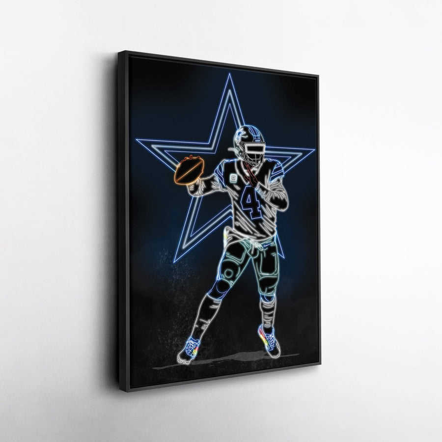 Dak Prescott Neon Canvas Art | Cowboys Wall Decor - CanvasNeon