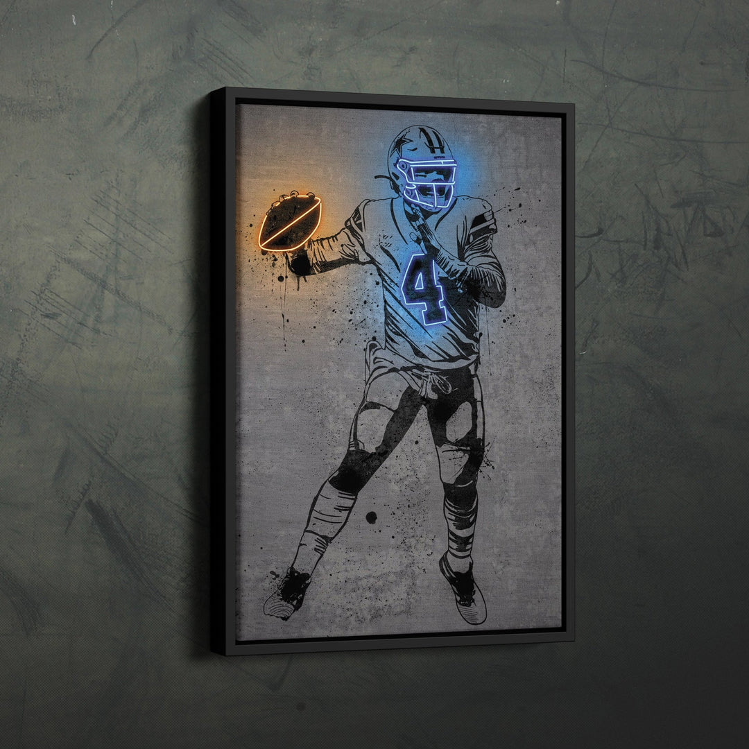 Dak Prescott Neon Canvas Art | Modern Wall Decor for Cowboys Fans - CanvasNeon