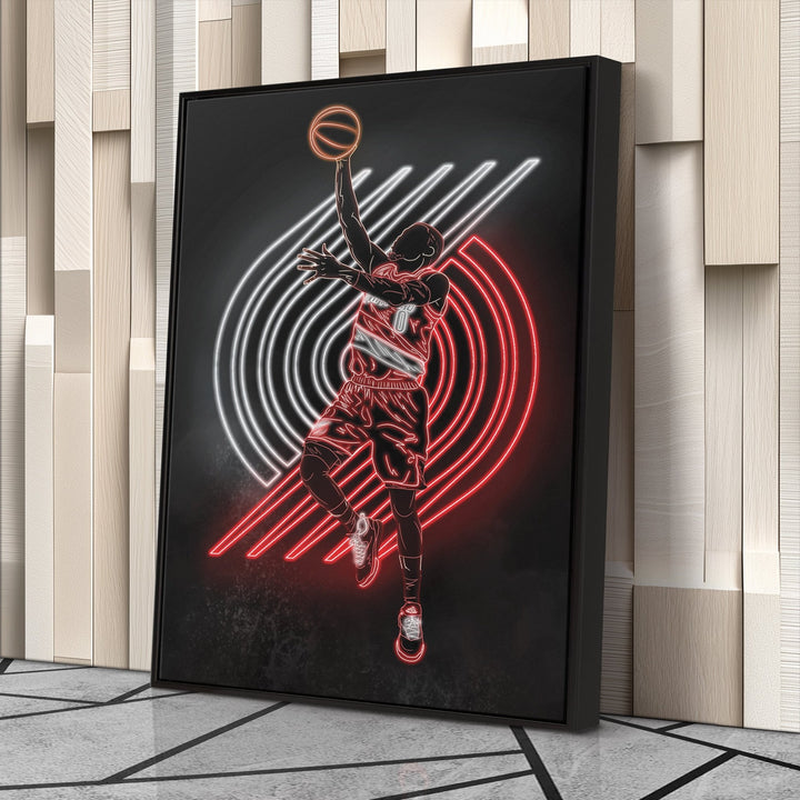 Damian Lillard Neon Canvas Art | Blazers Wall Decor - CanvasNeon