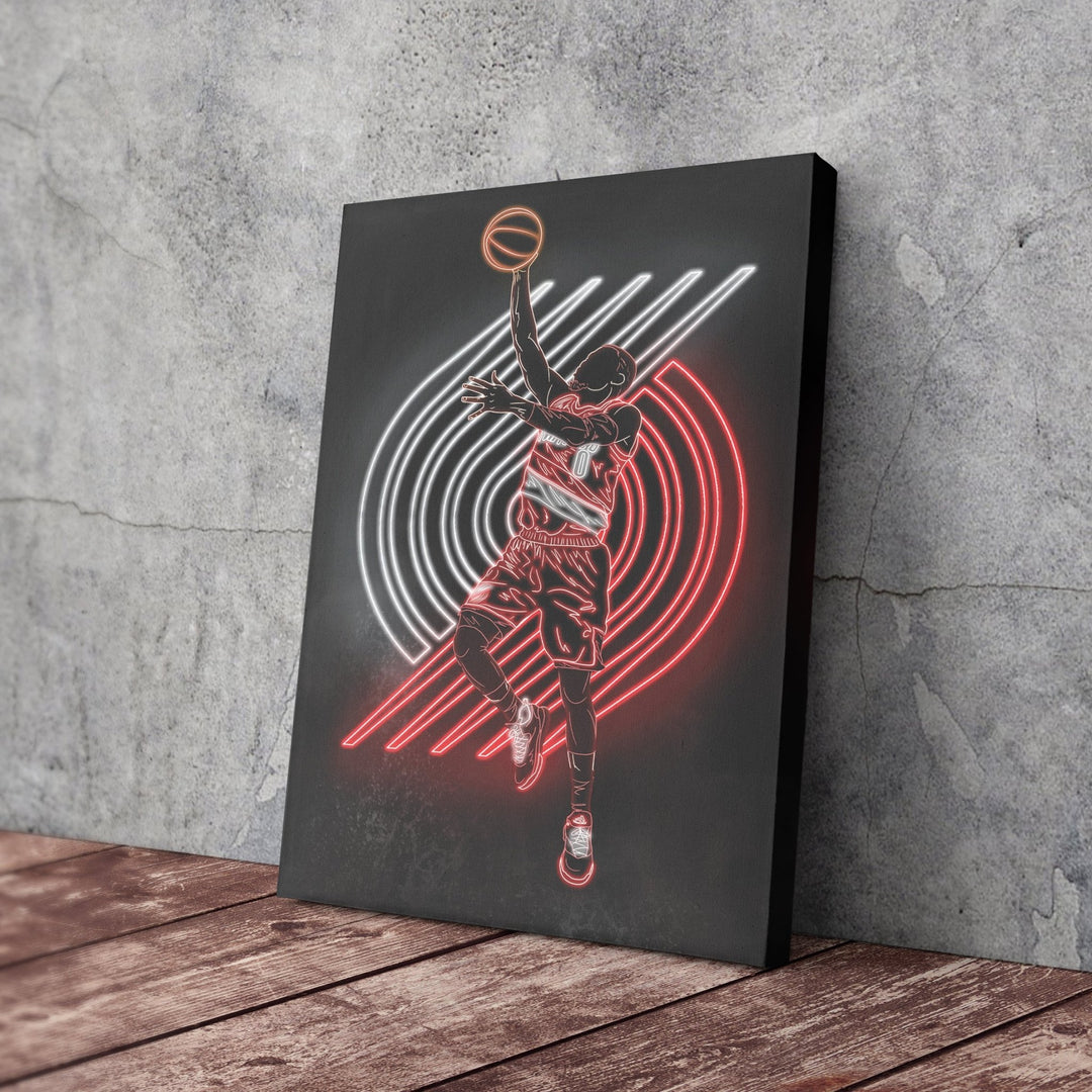 Damian Lillard Neon Canvas Art | Blazers Wall Decor - CanvasNeon