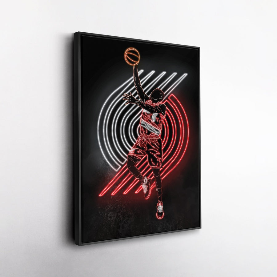 Damian Lillard Neon Canvas Art | Blazers Wall Decor - CanvasNeon