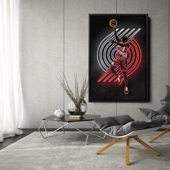 Damian Lillard Neon Canvas Art | Blazers Wall Decor - CanvasNeon