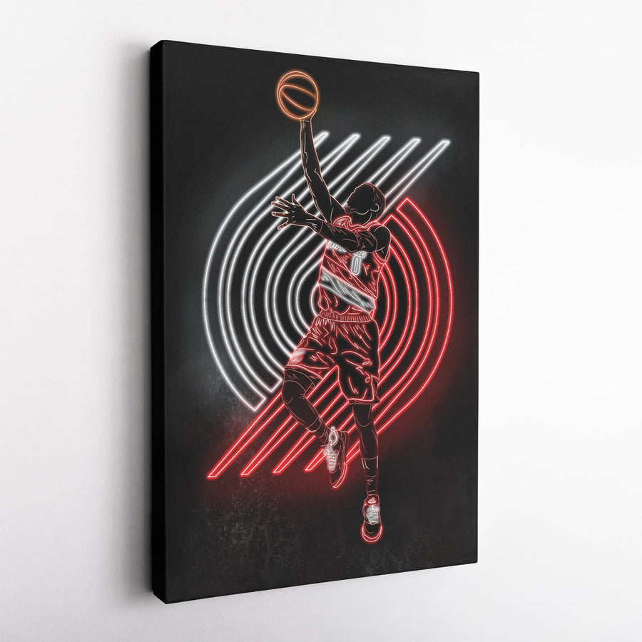 Damian Lillard Neon Canvas Art | Blazers Wall Decor - CanvasNeon