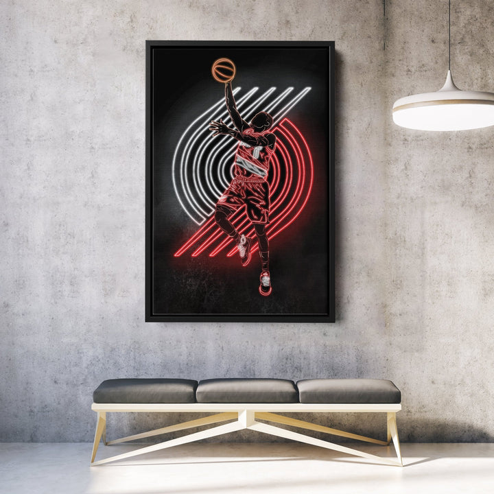 Damian Lillard Neon Canvas Art | Blazers Wall Decor - CanvasNeon