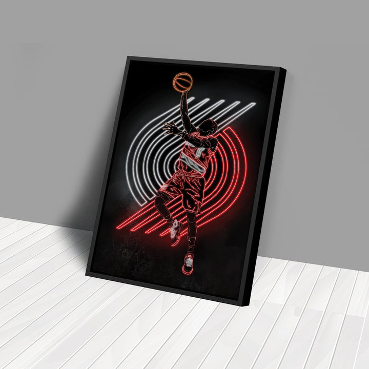 Damian Lillard Neon Canvas Art | Blazers Wall Decor - CanvasNeon