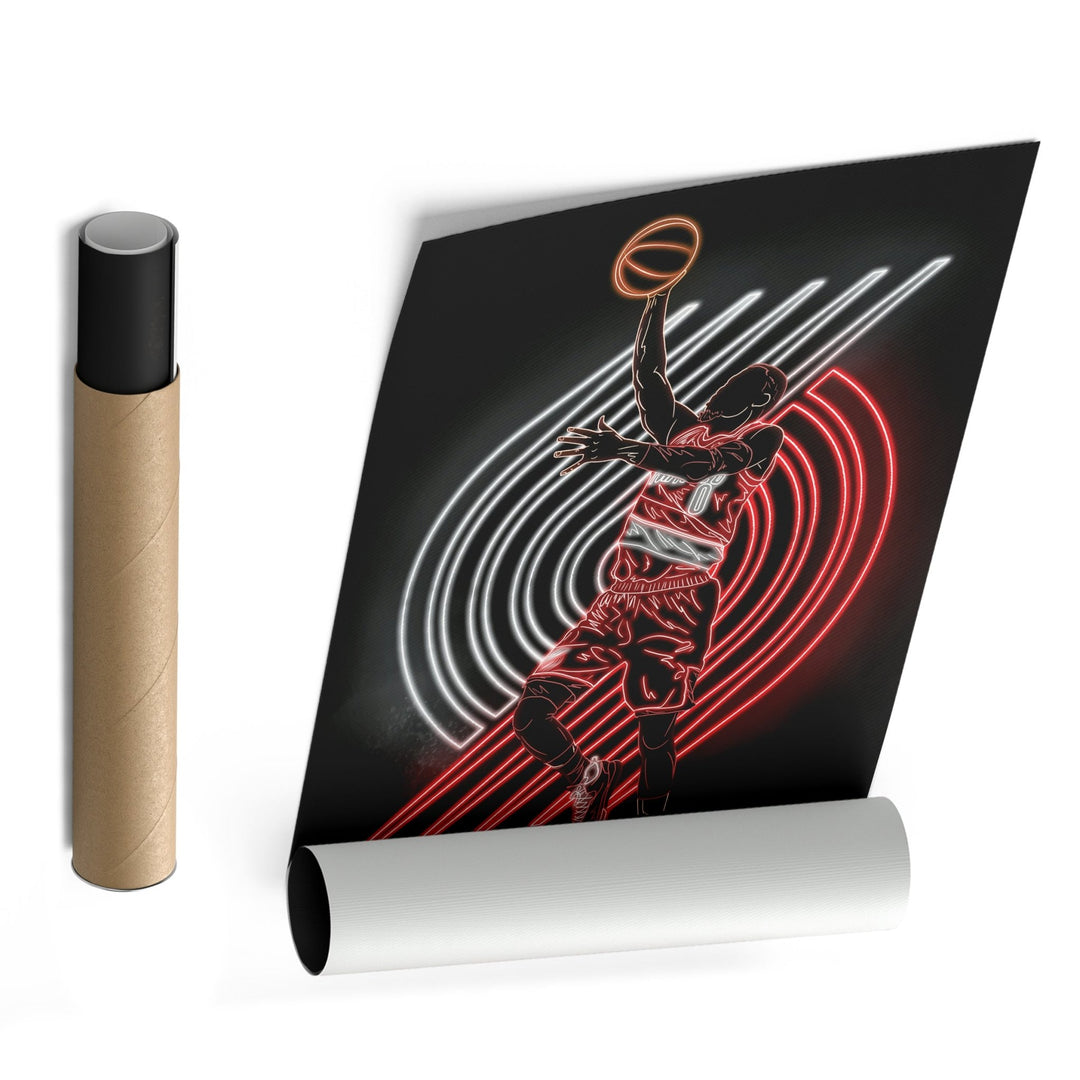 Damian Lillard Neon Canvas Art | Blazers Wall Decor - CanvasNeon