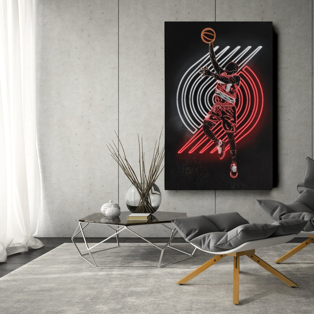 Damian Lillard Neon Canvas Art | Blazers Wall Decor - CanvasNeon