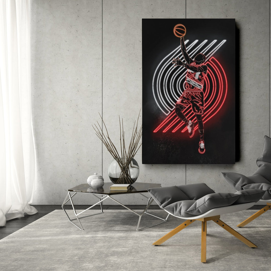 Damian Lillard Neon Canvas Art | Blazers Wall Decor - CanvasNeon