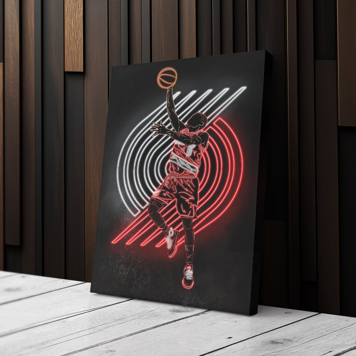 Damian Lillard Neon Canvas Art | Blazers Wall Decor - CanvasNeon