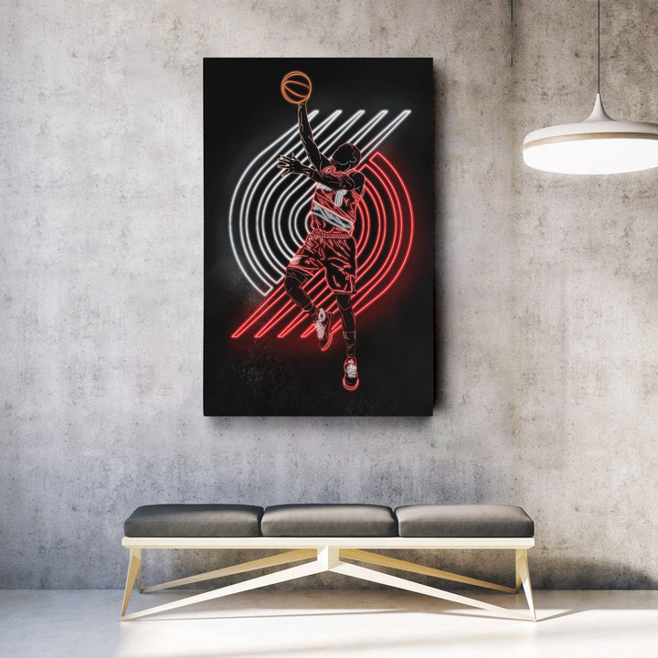 Damian Lillard Neon Canvas Art | Blazers Wall Decor - CanvasNeon