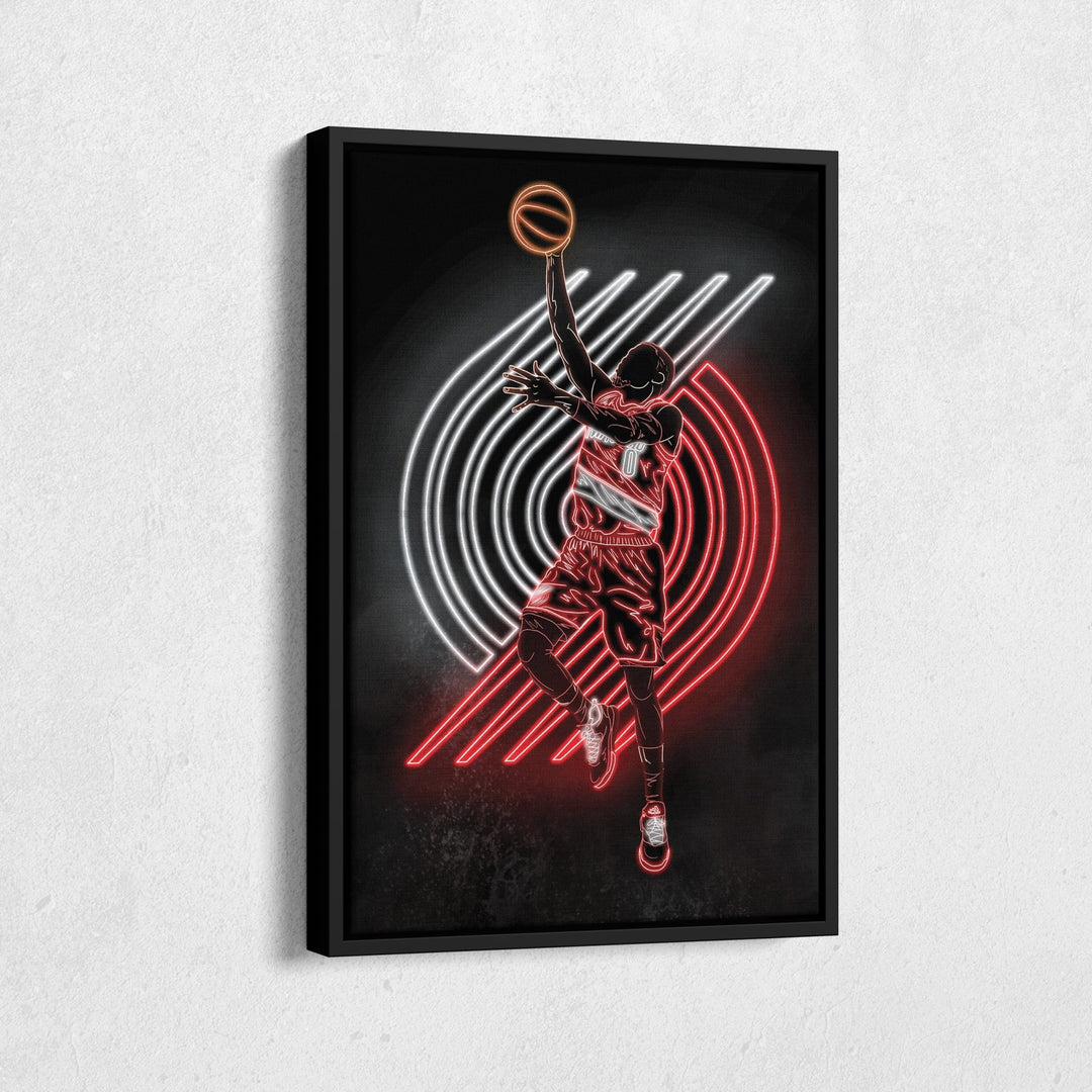 Damian Lillard Neon Canvas Art | Blazers Wall Decor - CanvasNeon