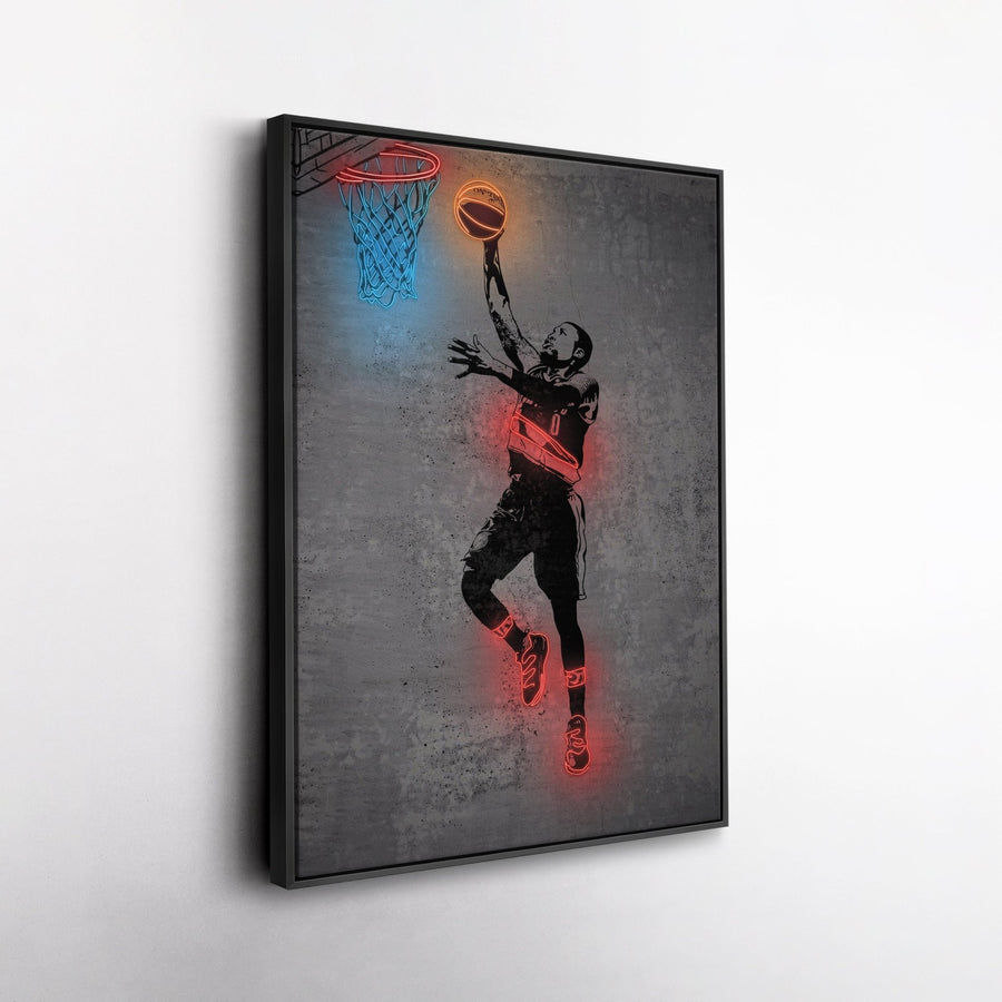 Damian Lillard Neon Canvas Art | Modern Wall Decor for Blazers Fans - CanvasNeon