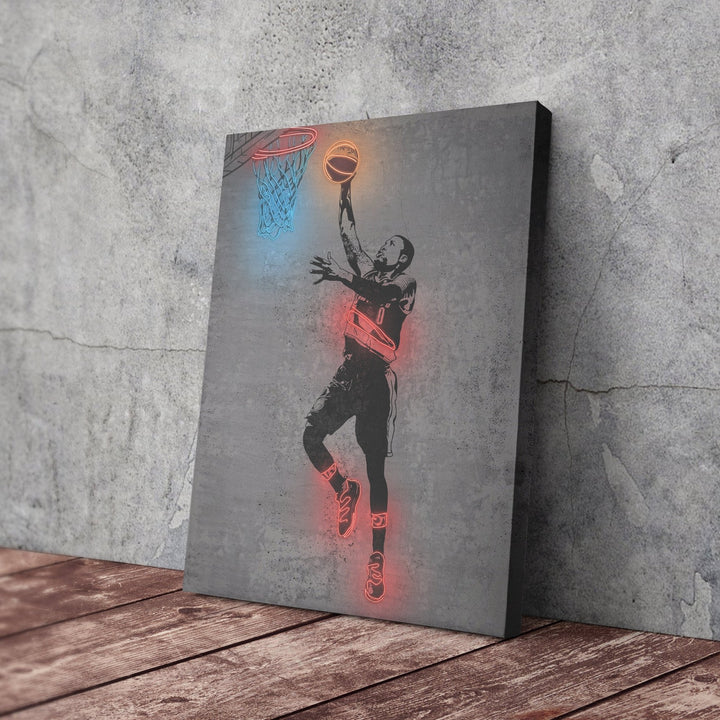 Damian Lillard Neon Canvas Art | Modern Wall Decor for Blazers Fans - CanvasNeon