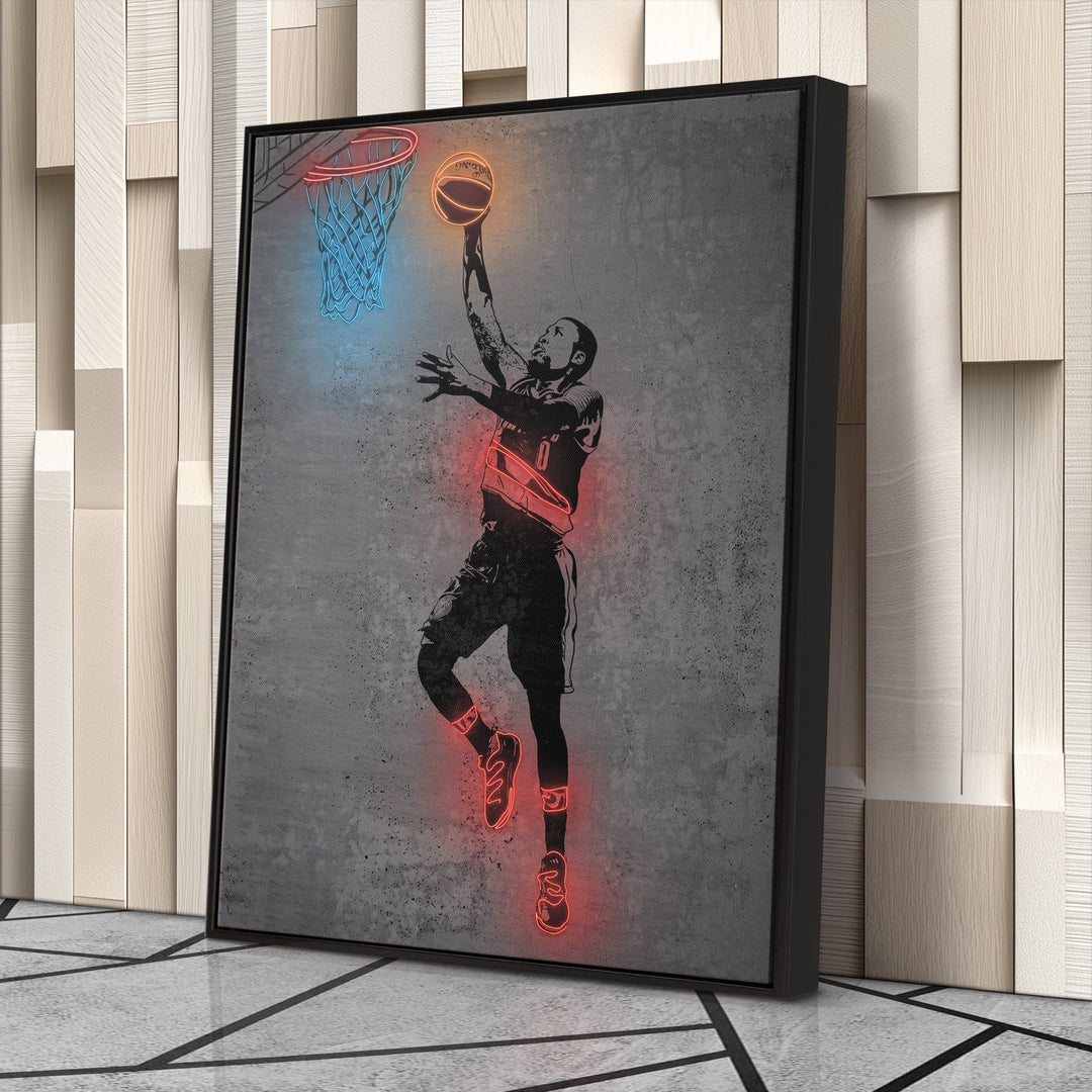 Damian Lillard Neon Canvas Art | Modern Wall Decor for Blazers Fans - CanvasNeon
